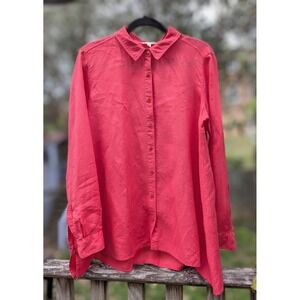 Eileen Fisher 100% Organic Irish Linen Shirt M Magenta Pink Made in USA Vintage